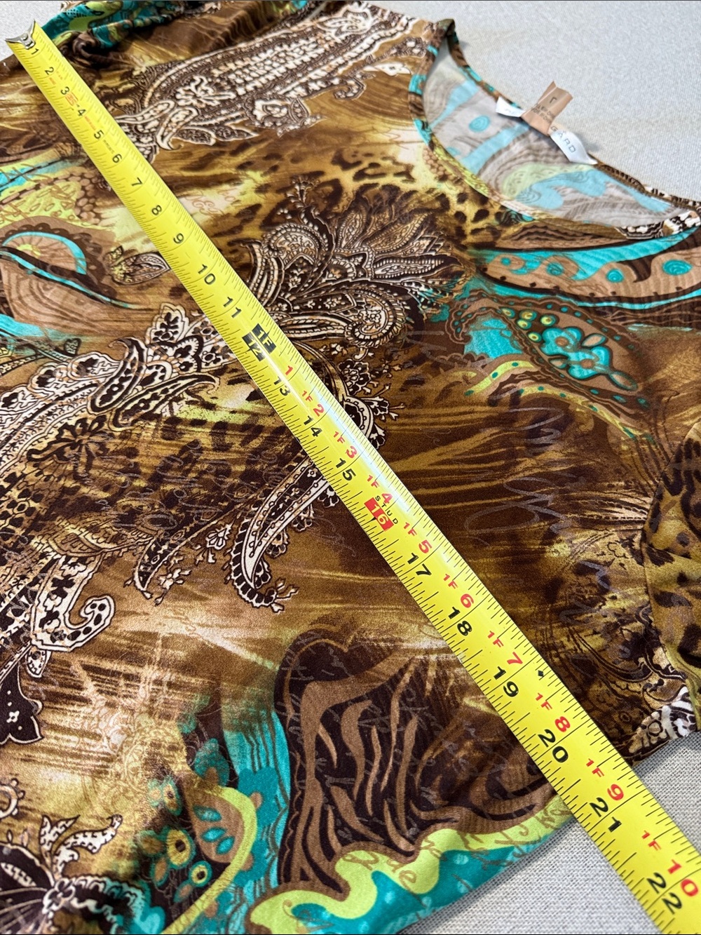 Peter Nygard Brown and Teal Paisley Animal Print 3/4 Sleeve Top SZL - Picture 8 of 14